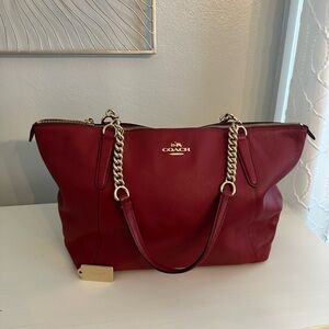 Coach Burgundy Leather Tote with Gold Accents